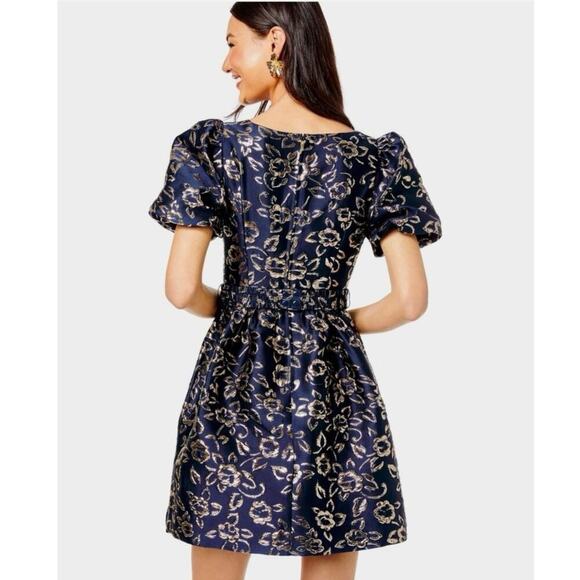Lilly Pulitzer Kasslyn Navy Gold Puff Floral Brocade Party Pocket Dress Size 6 - Picture 7 of 14